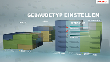 Grafik eines modularen Aufbaus eines Wohngebäudes als Teil des Konfigurators